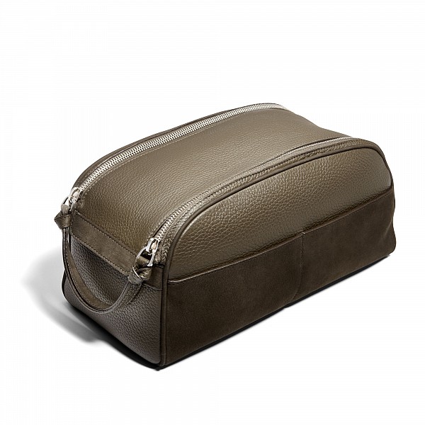 $1,050 Asprey GMT Wash Bag in carbon sueded bullskin with a double zip opening