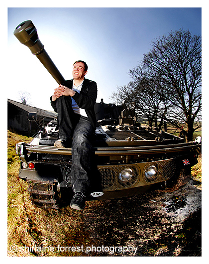 Stephen Morris driving around in an army tank