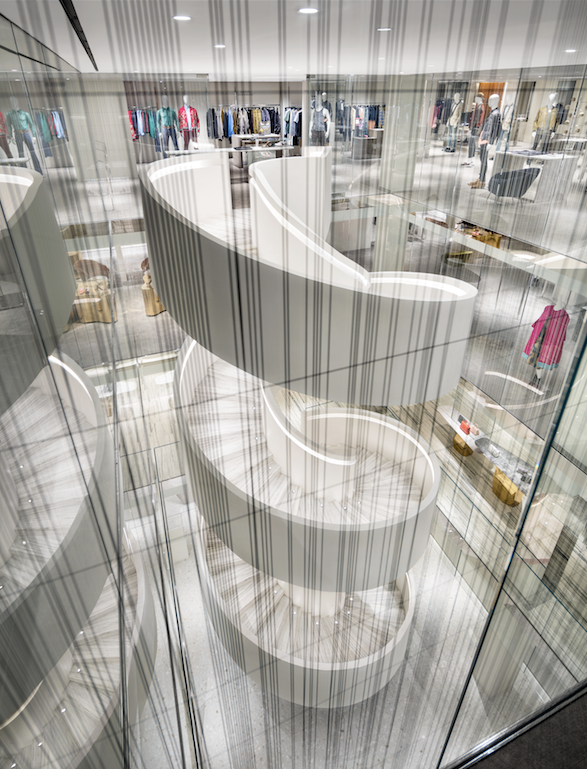 A look at the spiral staircase at the new Barneys New York downtown flagship store.
