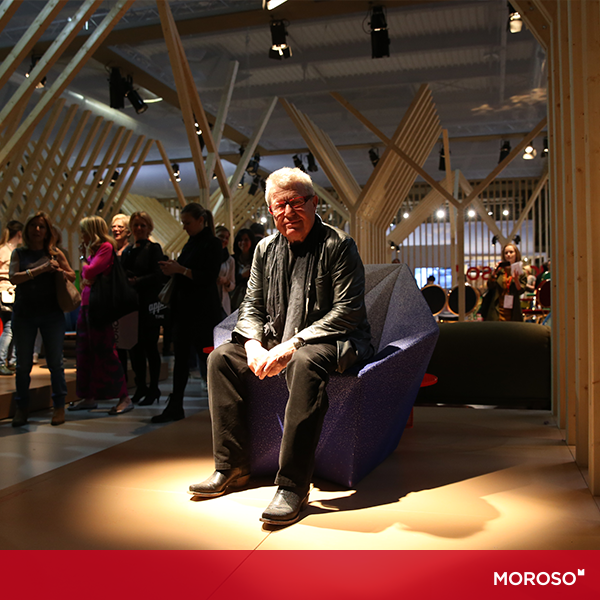 Daniel Libeskind sitting on the Gemma armchair he designed for Moroso.