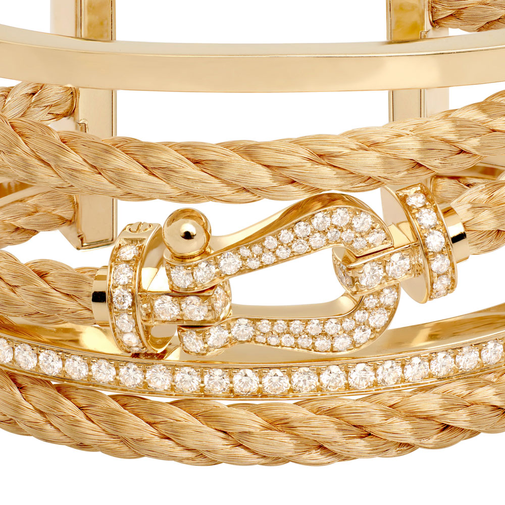 Fred, Force 10 bracelet in yellow gold and paved white diamonds