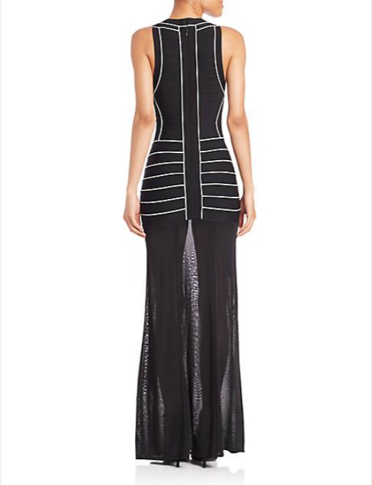 Herve Leger_Vintage Collection_2015-- V-neck Stripe Evening Gown-