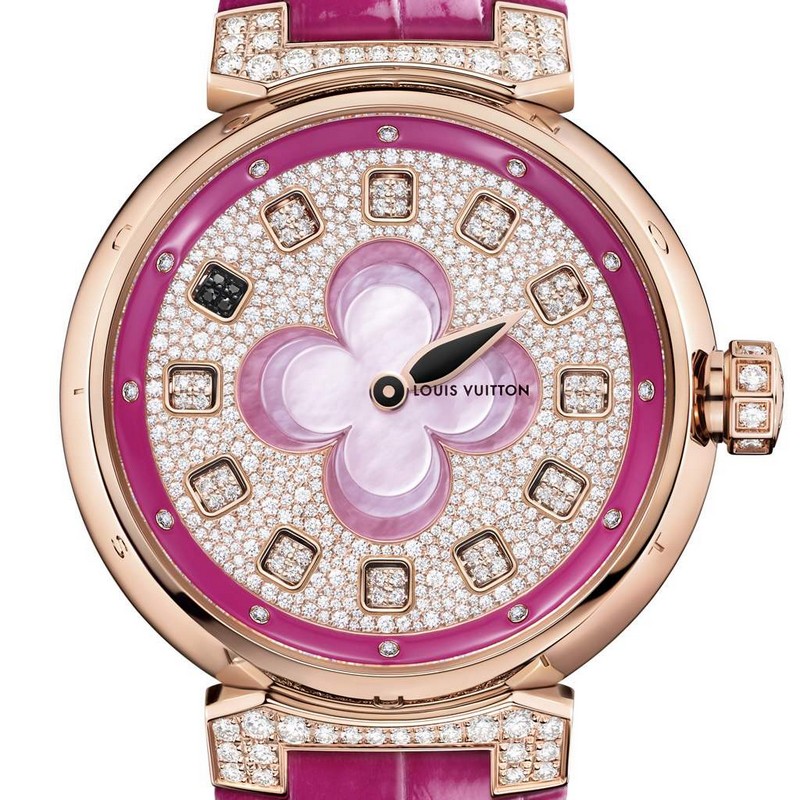 Watch Louis Vuitton Tambour Monogram  Tambour Monogram Pink Gold -  Diamonds - Alligator Strap