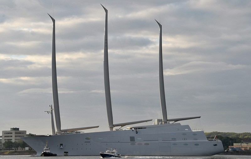 Melnichenko's epic Sailing Yacht A' , the world's biggest sailing ship, set on its maiden sail