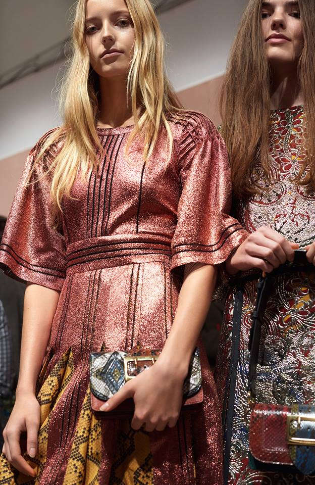 Metallic lamé, panelling and patchwork backstage at the Burberry show