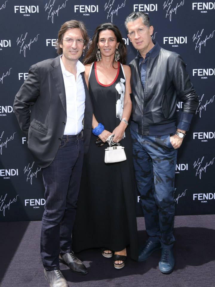 Pietro and Elisabetta Beccari with Stefano Tonchi at the 'Fendi by Karl Lagerfeld' book presentation in Cannes