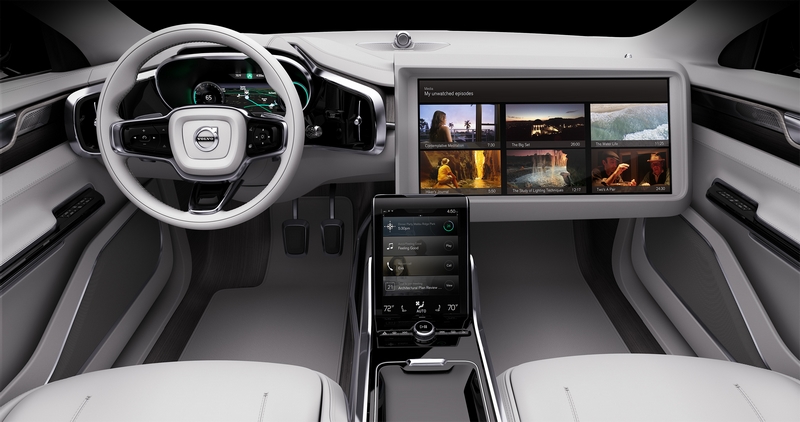 Volvo Cars Concept 26 -2015model - 25-inch flat-screen showing curated media content controlled by tablet interface