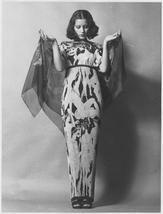YSL 1971 - robe longue imprimée grecque, haute couture 1971