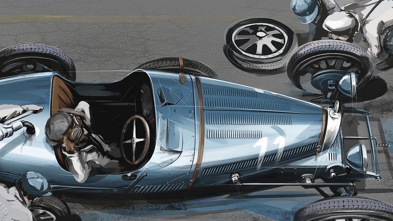 bugatti driver_louis_chiron_in_a_type_51_sketch_pit_stop