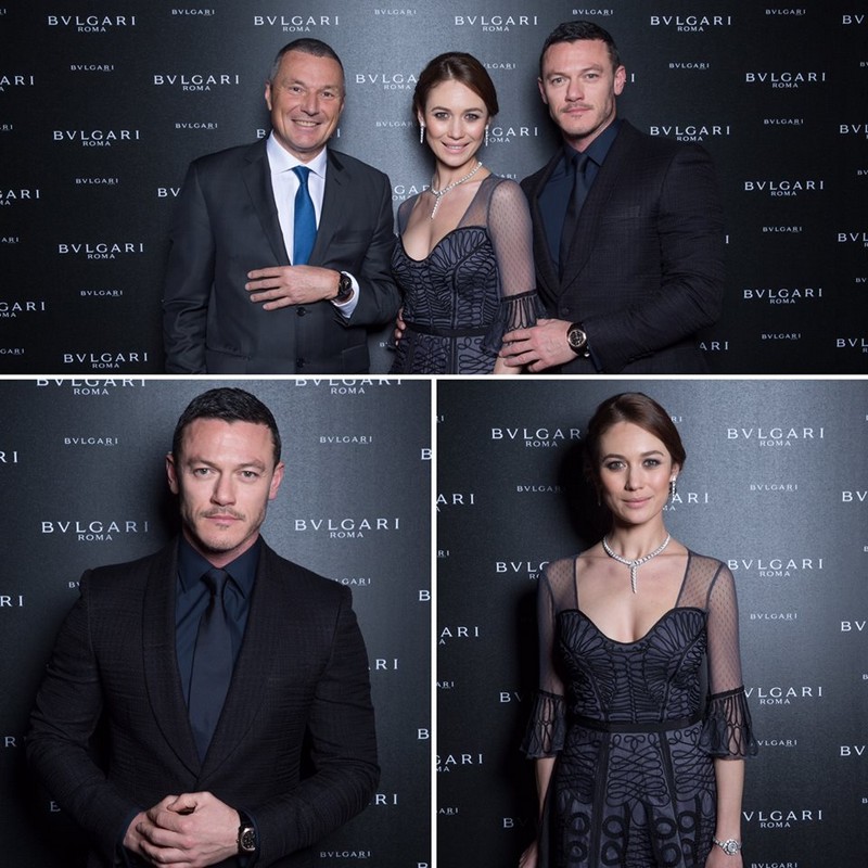 bulgari at baselworld 2016 -  Jean-Christophe Babin and actors Luke Evans - Bulgari's exclusive Brand Ambassador for watches - and friend of the brand Olga Kurylenko