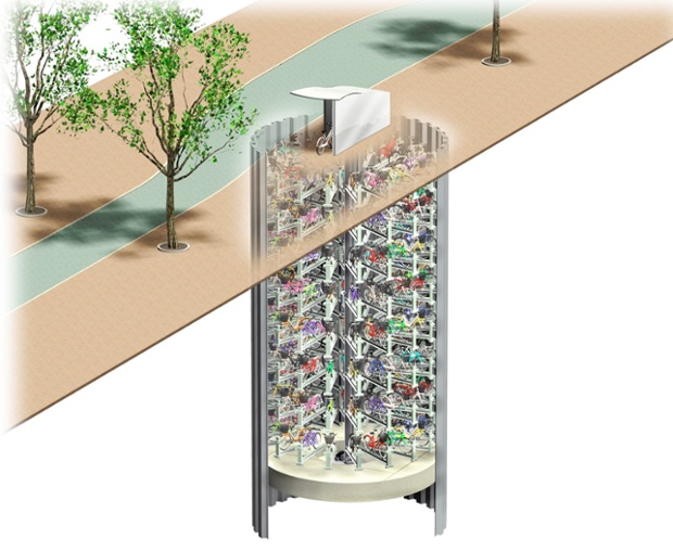 underground bicycle storage facility in Japan