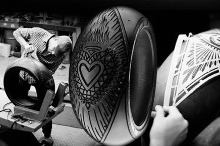 Pirelli Diablo Rosso II tyre tattooed by Scott Campbell