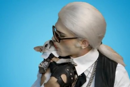 Ashton Kutcher spoofs Karl Lagerfeld