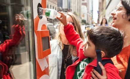 Eco-chic fashion: Recycled plastic T-shirts vending machine at New York Fashion Week