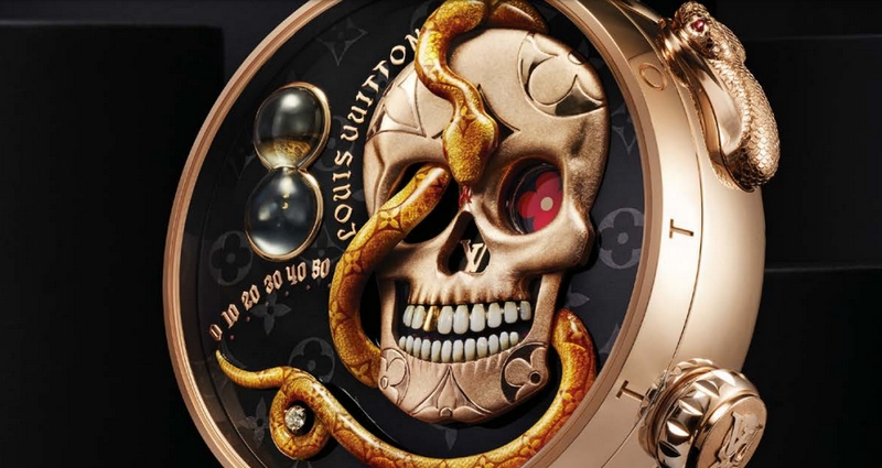 On the new vanitas-inspired Tambour Carpe Diem, the time can be read on  demand 