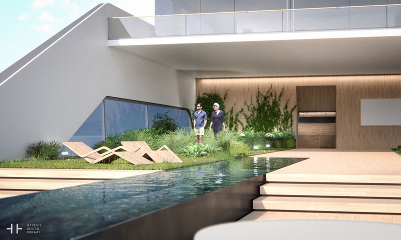 A tranquil garden with a 20m lap pool – 108M mega yacht.