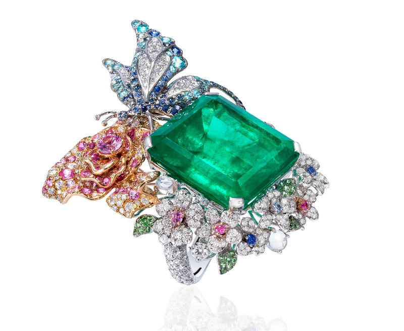 ANNA HU Butterfly Rose Ring in Emerald_side