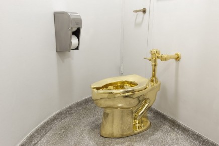 Your chance to feel very flush: the 18-carat golden toilet hits Britain