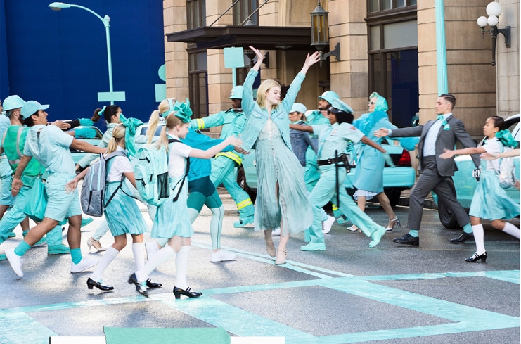 Elle Fanning is a modern muse, who dances her way through a Tiffany Blue world