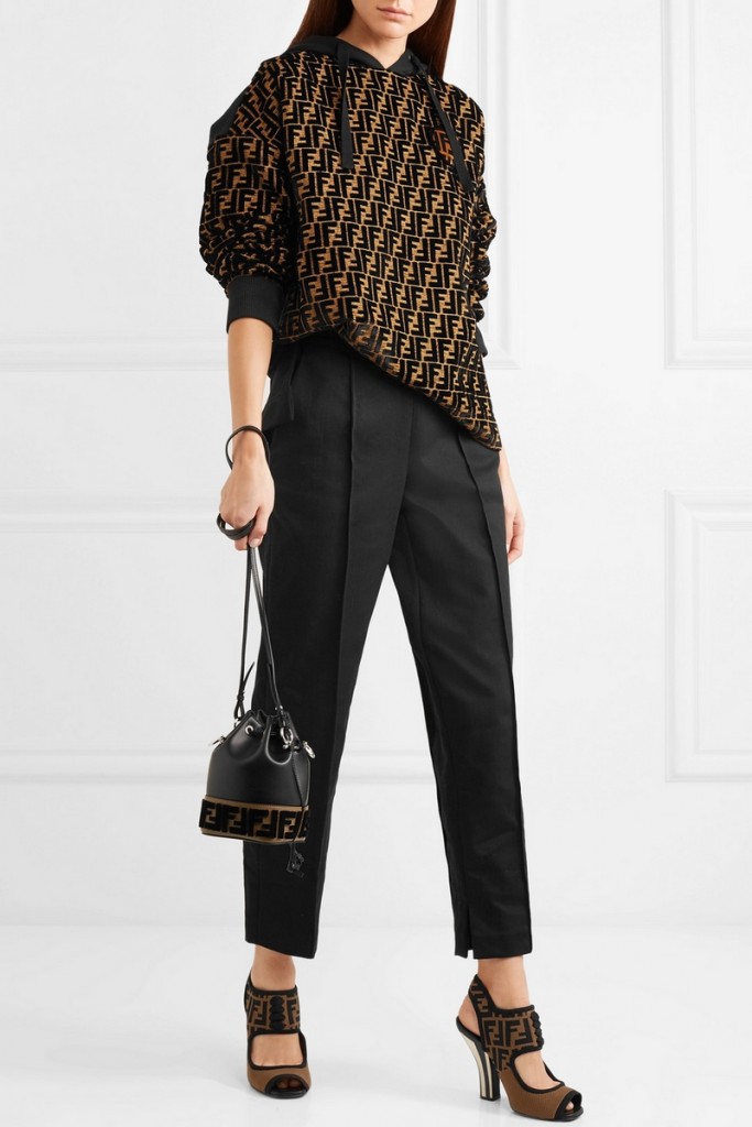 Fendi Jacquard knit-trimmed twill straight-leg pants