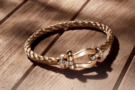 Exceptional Jewelry: Fred, Force 10 bracelet in yellow gold and paved white diamonds