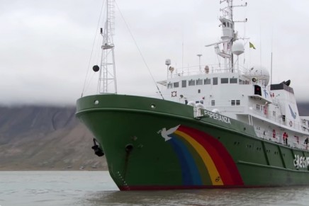 Emma Thompson in the Arctic with Greenpeace: ‘There are more good-looking men on this boat than any place I have ever been’ – video