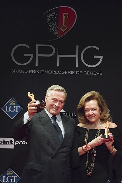 Karl-Friedrich Scheufele and Caroline Scheufele - Co-Presidents of Chopard, winner of the “Aiguille d’Or” Grand Prix