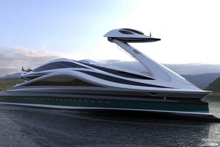 The detachable head of this swan-shaped yacht can be used as a separate boat
