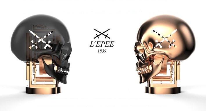 L’Epée 1839 skull By Kostas Metaxas displays the time in the sockets of the eye-