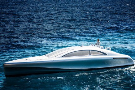 Take the helm of the first Arrow 460 Granturismo motor yacht, the sleek silver machine by Mercedes-Benz Style