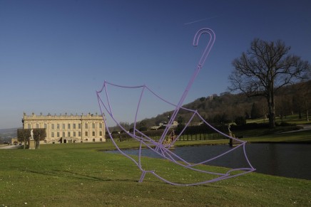 High heels and pink pitchforks adorn Chatsworth house lawns
