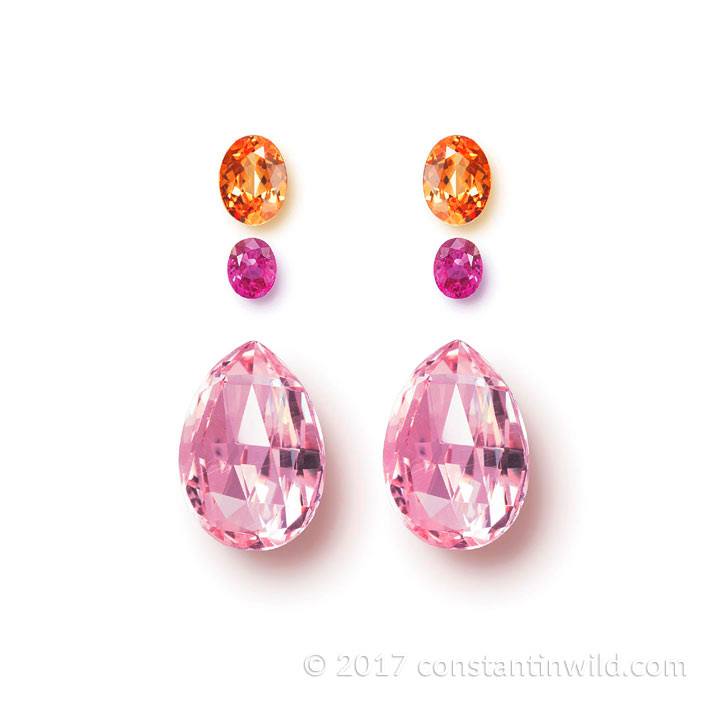 Morganite briolettes with oval Ruby and Mandarin Garnet in sparkling harmony @constantinwild.gems