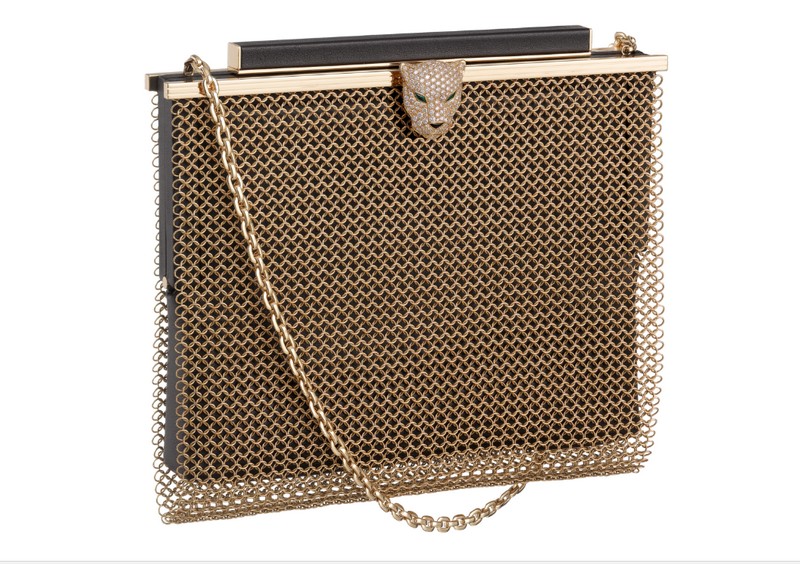 This new Cartier Panther motif on clutches can also be worn as a brooch