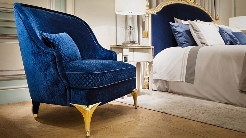 Ritzy bergère by Ritz Paris Home Collection - magnificent in its blue velvet upholstery