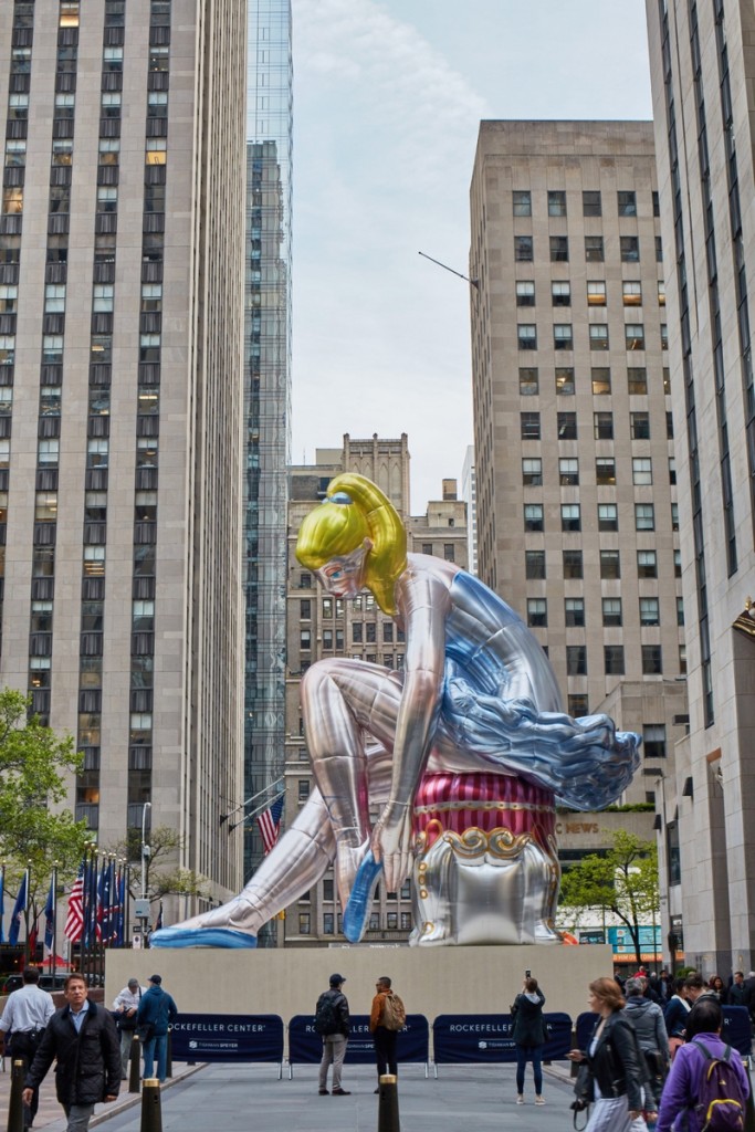 Seated Ballerina by Jeff Koons on view at Rockefeller Center NY