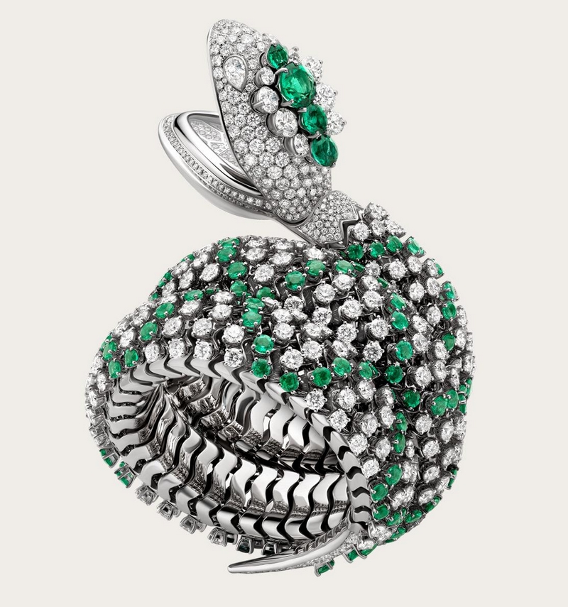 Serpenti Pallini High Jewellery secret watch by Buvlgari-emeralds