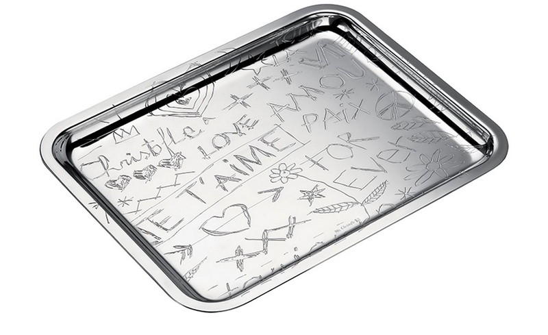 Silver plated Christofle Graffiti Serving Tray with doodle design