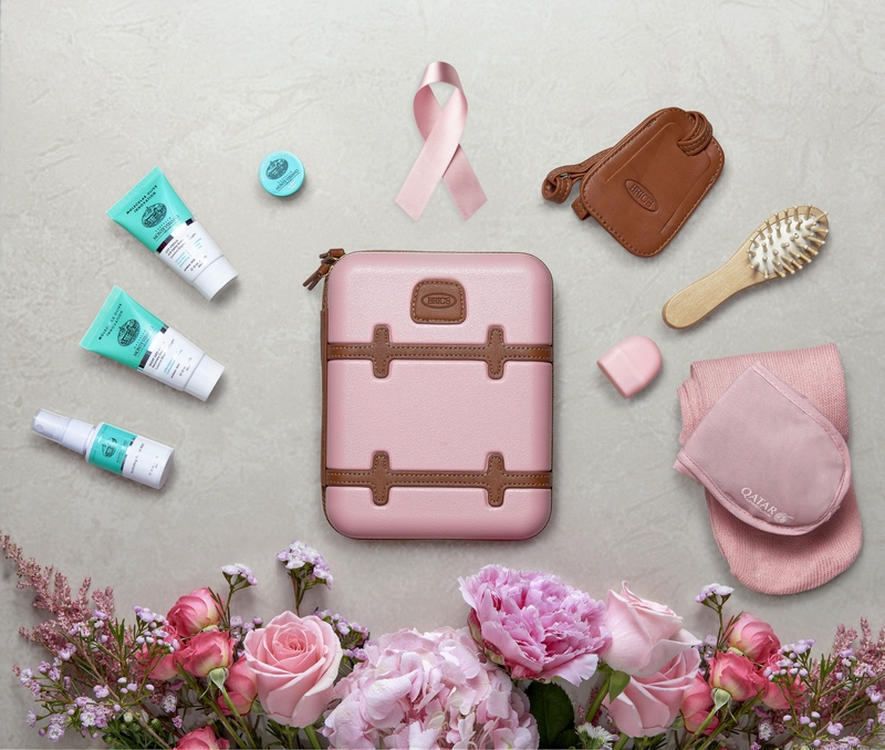 Special limited edition pink amenity kits are now being offered to Qatar Airways customers-