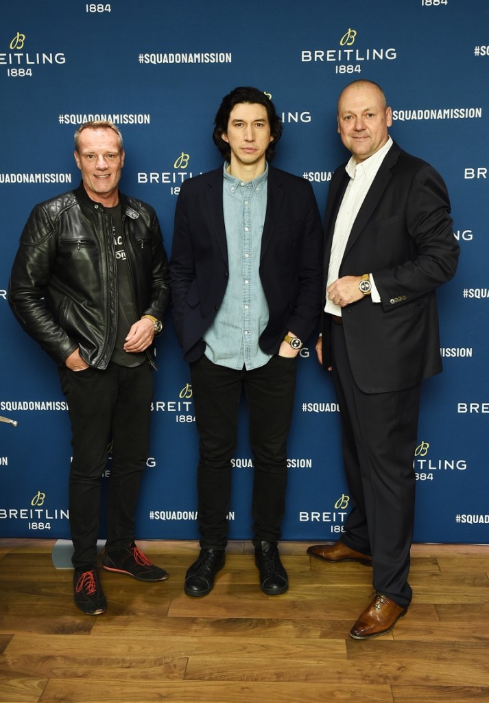 Stuart Garner, Adam Driver and Thierry Prissert at the Breitling Premier Norton Edition Event in New York