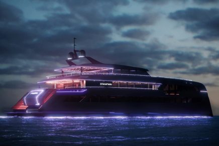 Geared toward entertaining: Sunreef Yachts is covering its 49M Sunreef Power in neon lights