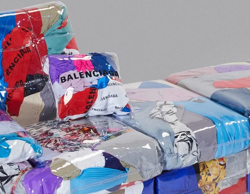 Harry Nuriev stuffs vinyl sofa with old Balenciaga clothing