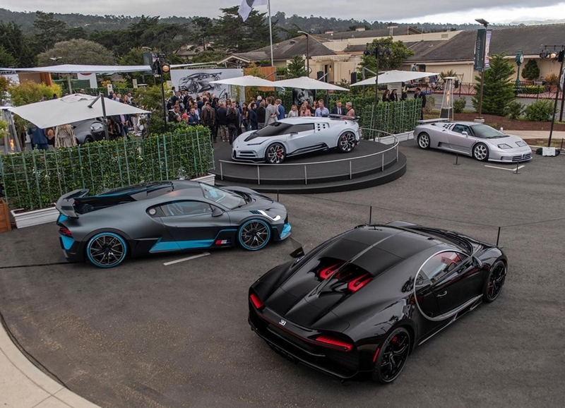 The Centodieci, EB110, Divo and Chiron Sport - a unique display on the BUGATTI stand only at Pebble Beach Concours d’Elegance