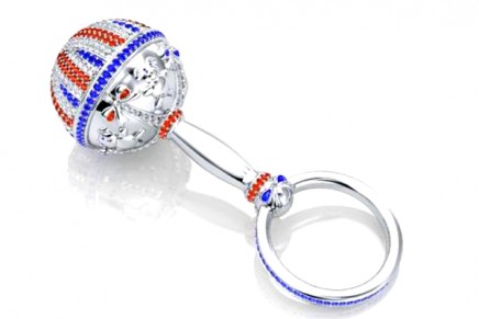 A custom designed $45,000 Union Jack baby rattle, fit for Princess Charlotte  Elizabeth Diana