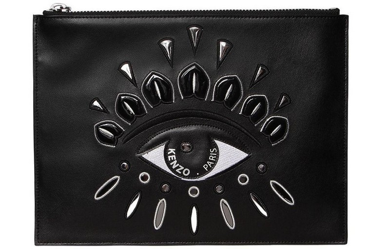 kenzo EYE EMBROIDERED LEATHER POUCH