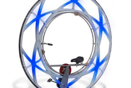 Glow-in-the-dark, pedal-powered monowheel