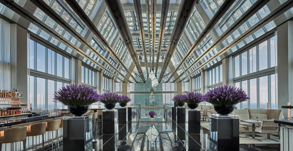 sky-lobby on level 60 of Four Seasons Hotel Philadelphia, the tallest situated hotel in North America