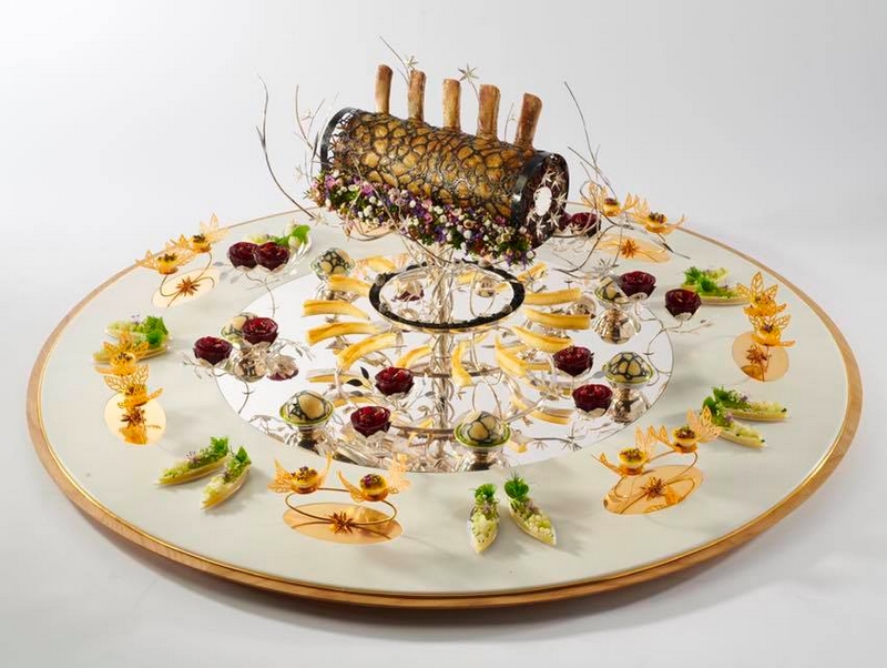 theme on a plate and theme on platter of winner of Bocuse d’Or 2019 from team Denmark -